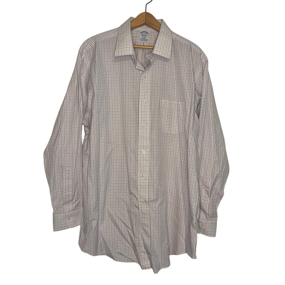 Brooks Brothers Regent Dress Shirt Mens White Striped Long Sleeve Button 17 34